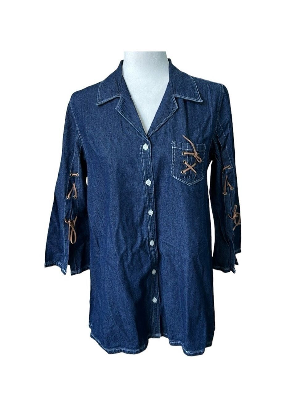 Andrew & Co Maternity Denim Shirt Tunic Top Size Small NWT